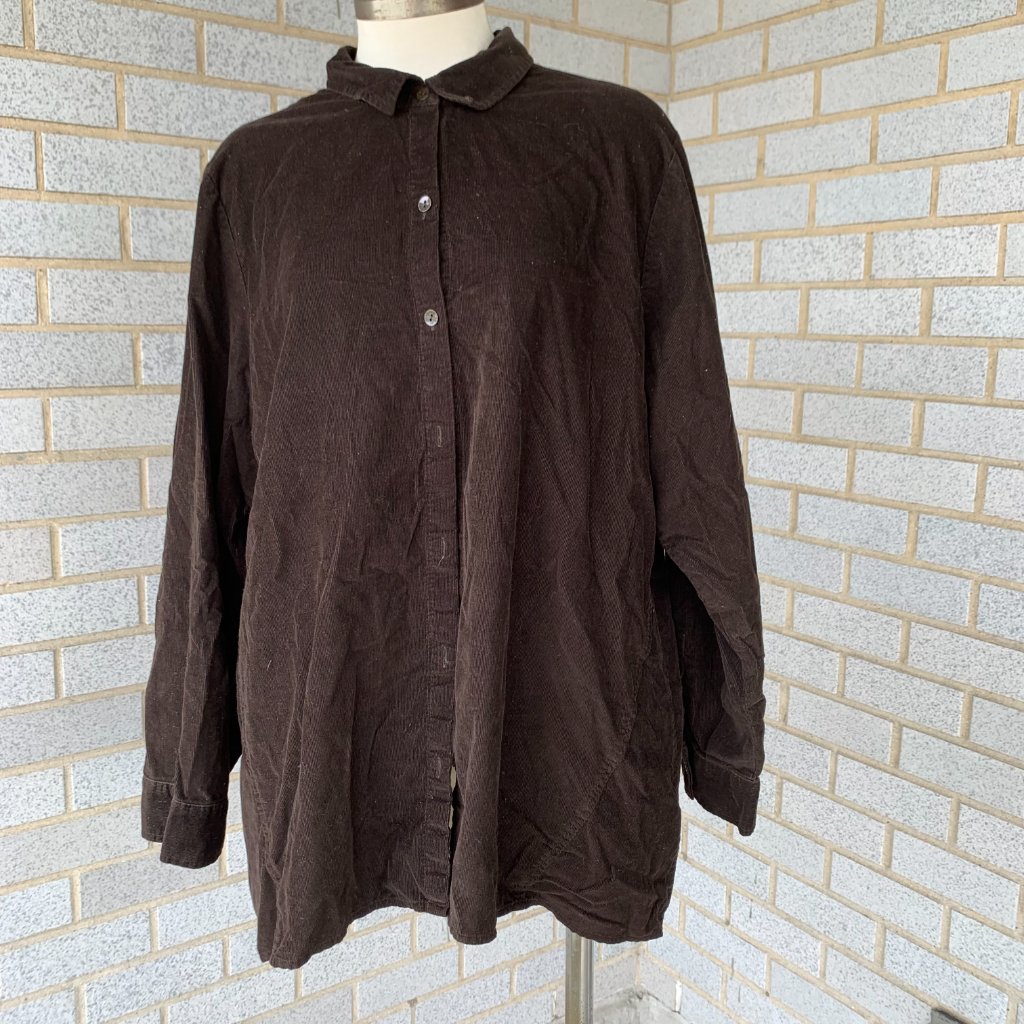 J.Jill Corduroy Button Down Brown Shirt Size Xl Petite Long Sleeve Womens